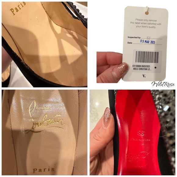 CHRISTIAN LOUBOUTIN Black Satin Rhinestone Embellished Heels SZ 38 - Picture 15 of 15